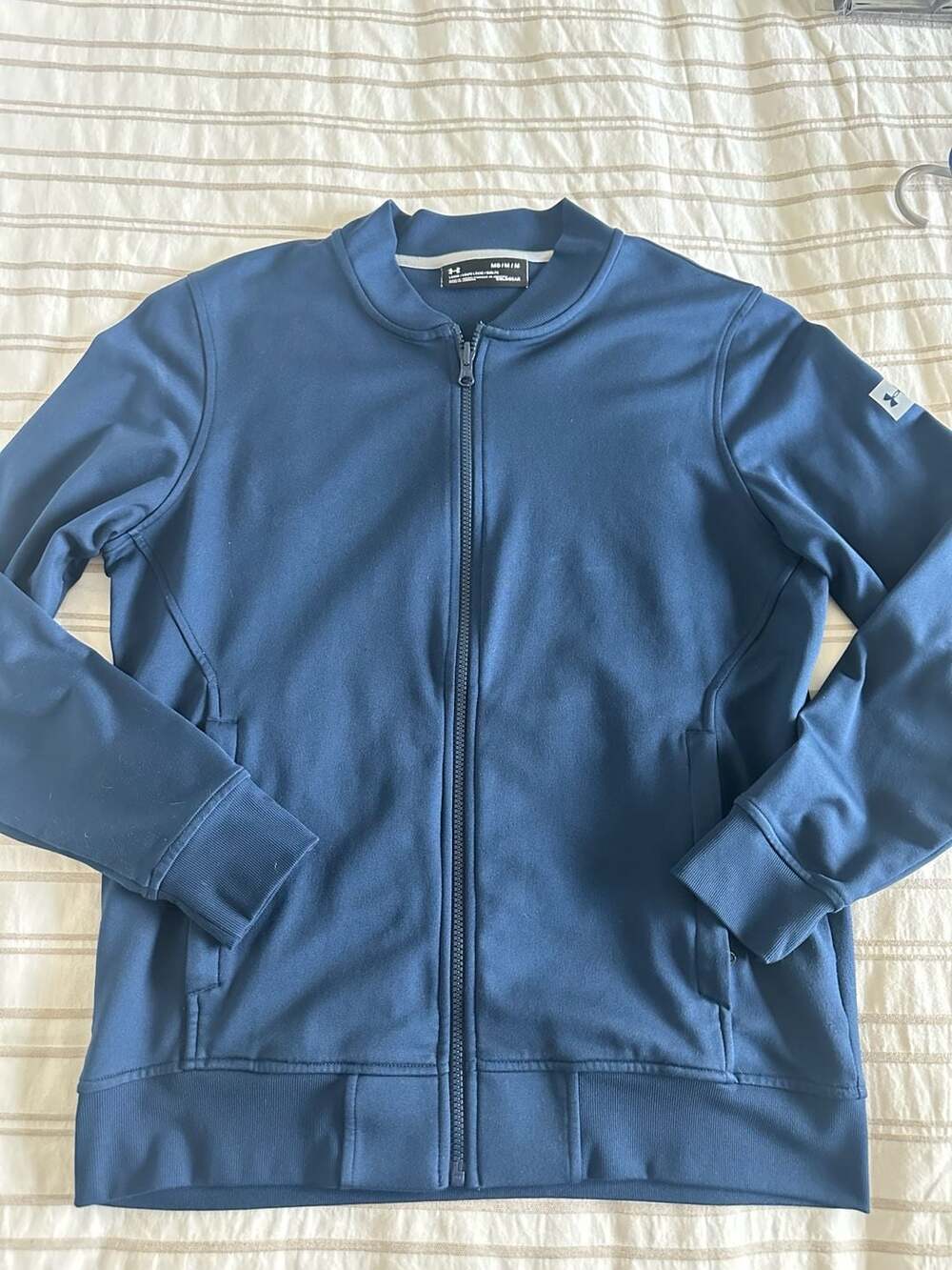 Under Armour ColdGear Loose Fit Blue Full Zip Bomber Track Jacket Size M Men’s